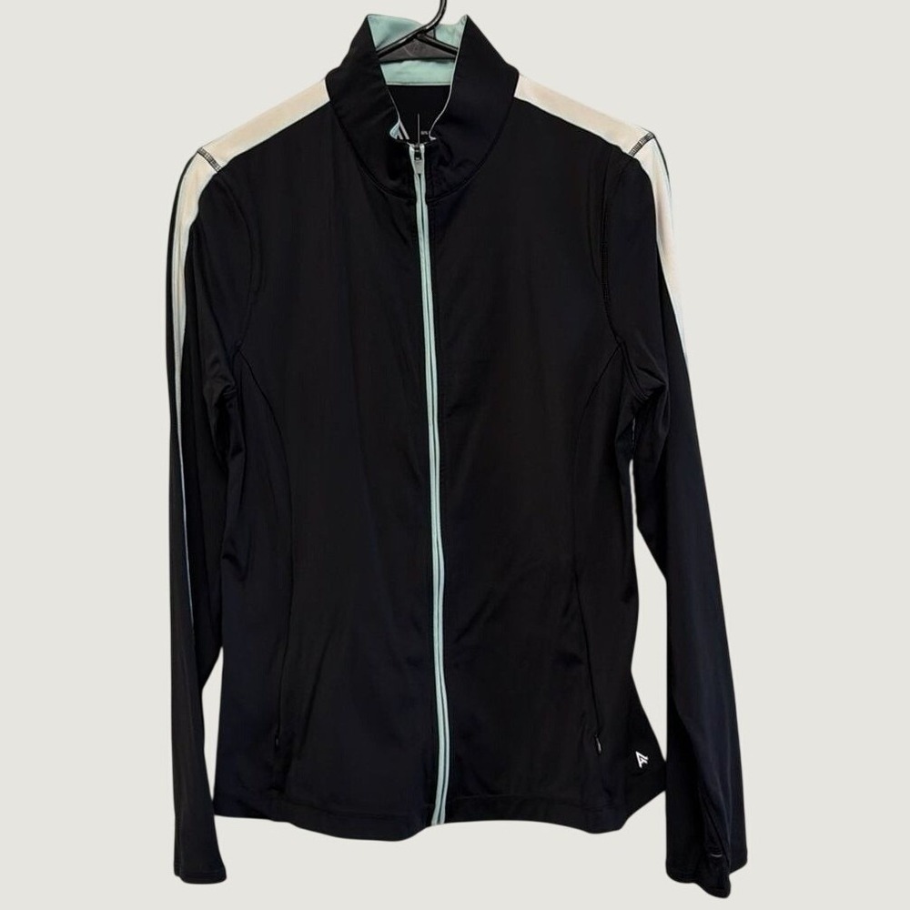 Adair Active Womens Medium Black Mint Green Quarter Zip Long Sleeve Running Top